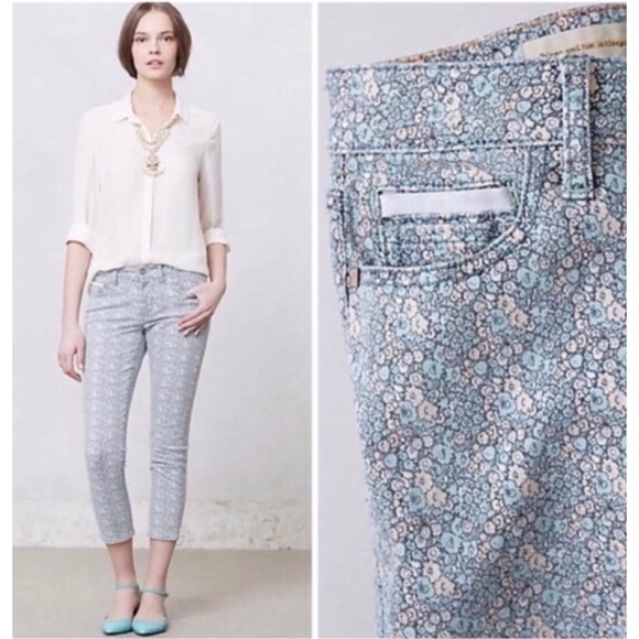 Pilcro Anthro Ditsy Floral Retro Spinoff Cottagecore Cropped Ankle Skinny Jeans - Picture 13 of 13